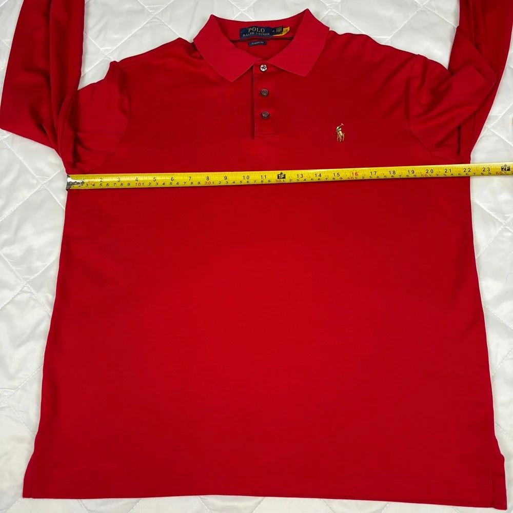 Polo Ralph Lauren Red‎ Long Sleeve Polo Shirt Mens M Classic Fit Multicolor Pony